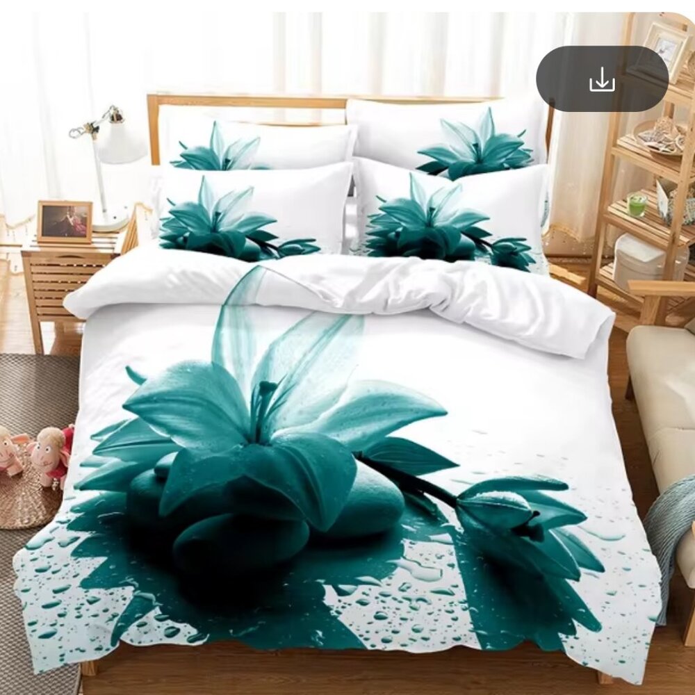 3D Large Print Floral Duvet Set - King